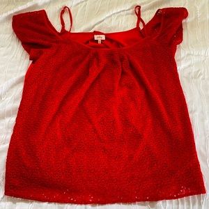 Red flowy tank top with off shoulder sleeve